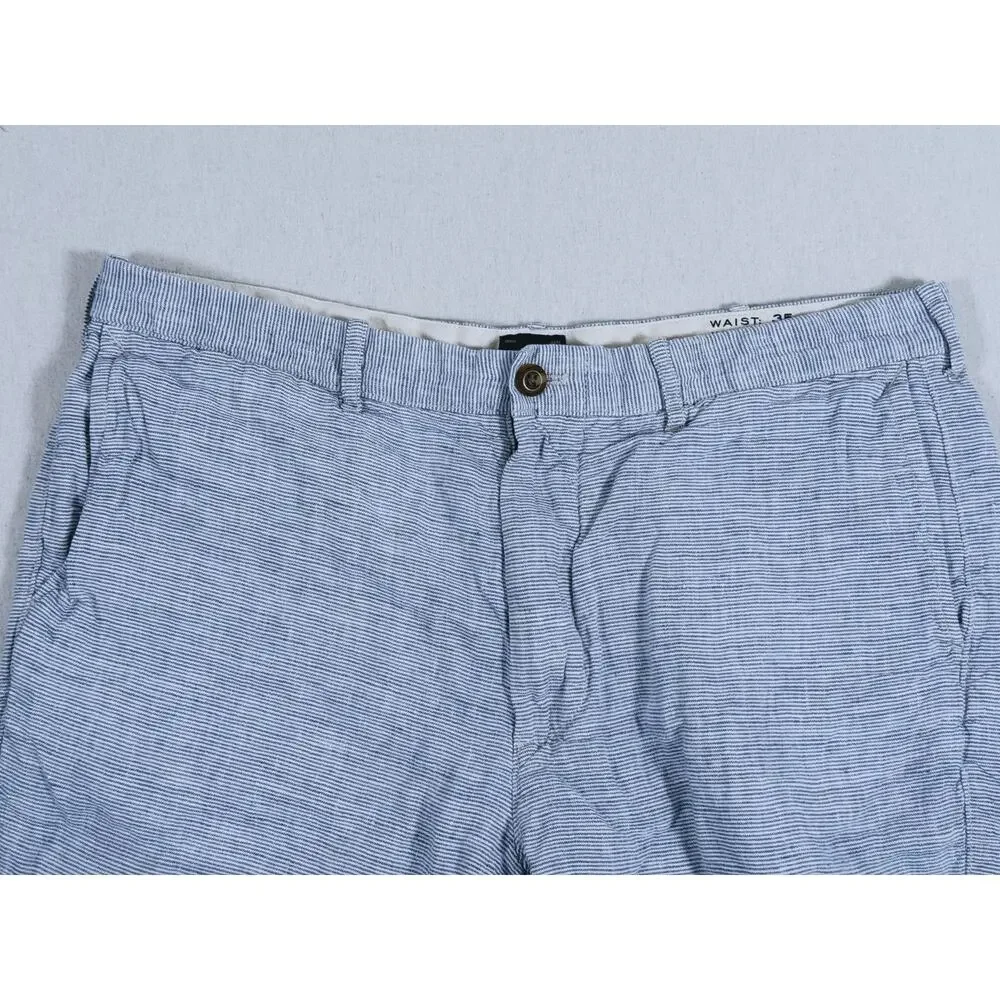 J. CREW Mens 100% Linen Shorts Size 35 Blue White Pinstripe Coastal Preppy Beach